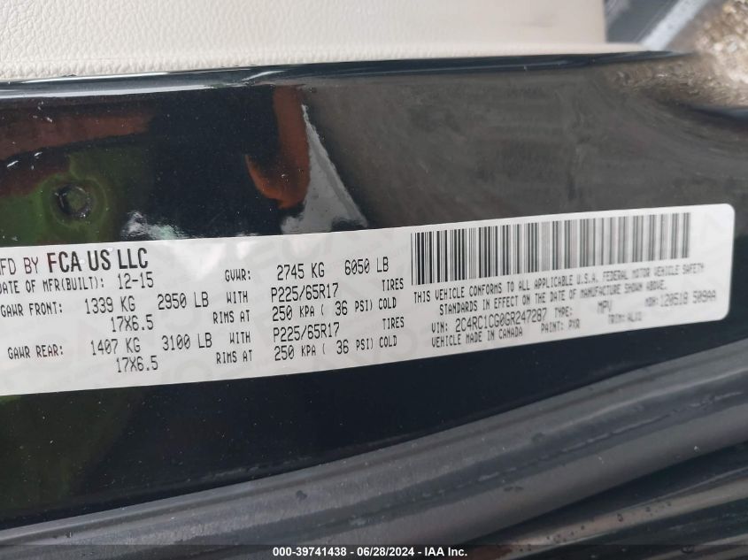 2016 Chrysler Town & Country Touring-L VIN: 2C4RC1CG0GR247287 Lot: 39741438