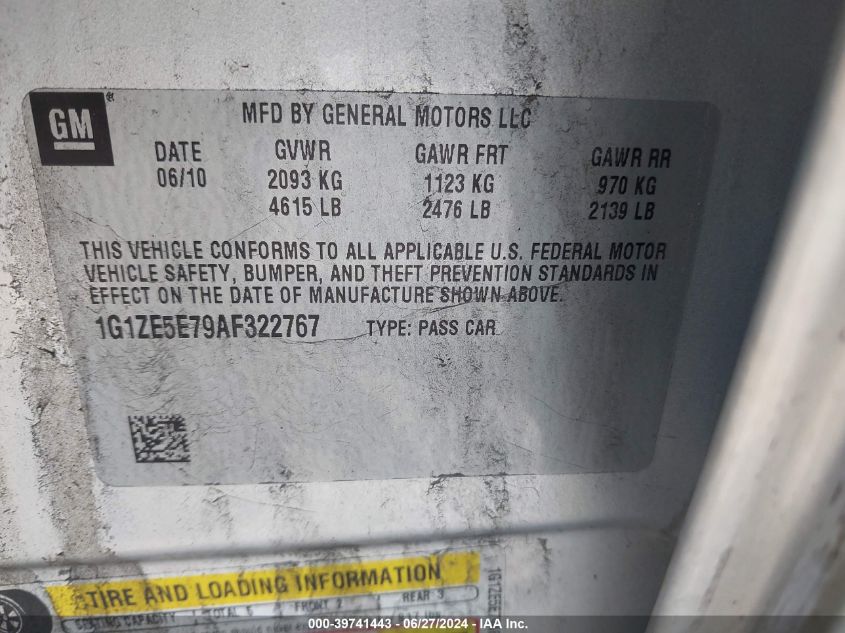 2010 Chevrolet Malibu Ltz VIN: 1G1ZE5E79AF322767 Lot: 39741443