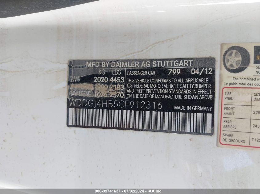 2012 Mercedes-Benz C 250 250 VIN: WDDGJ4HB5CF912316 Lot: 39741637