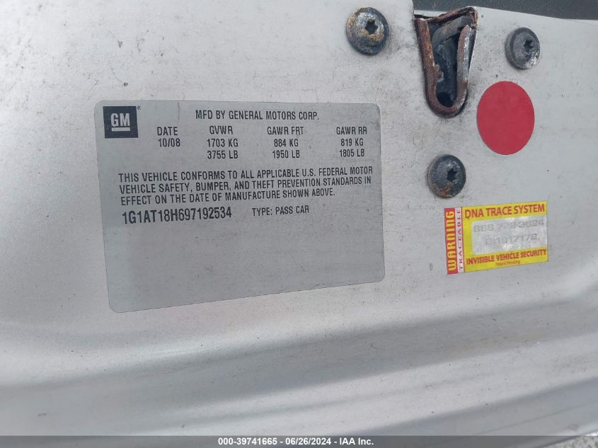 2009 Chevrolet Cobalt Lt VIN: 1G1AT18H697192534 Lot: 39741665