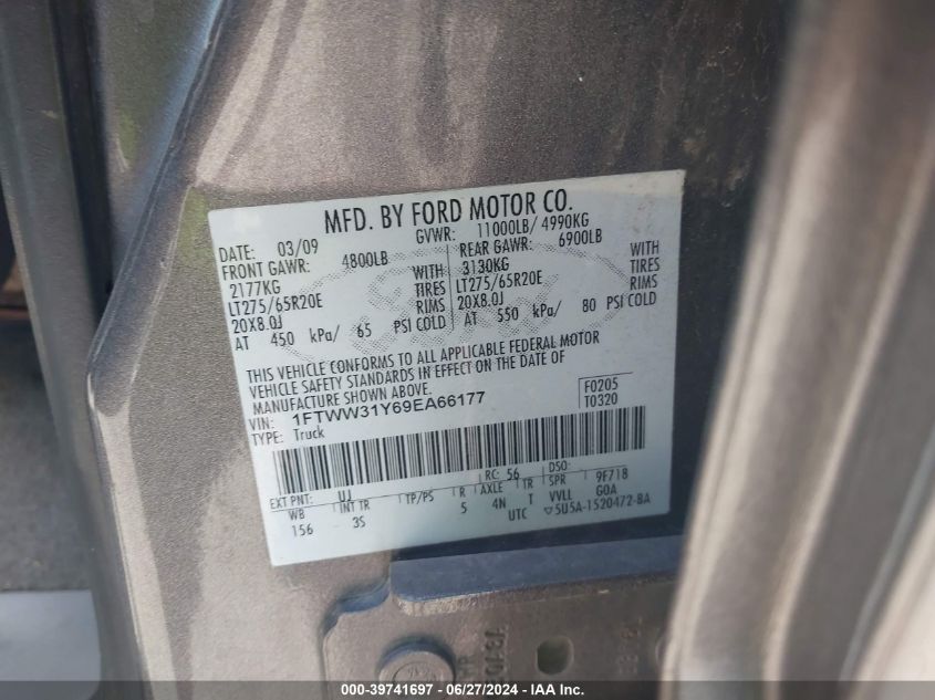 2009 Ford F-350 Xlt VIN: 1FTWW31Y69EA66177 Lot: 39741697