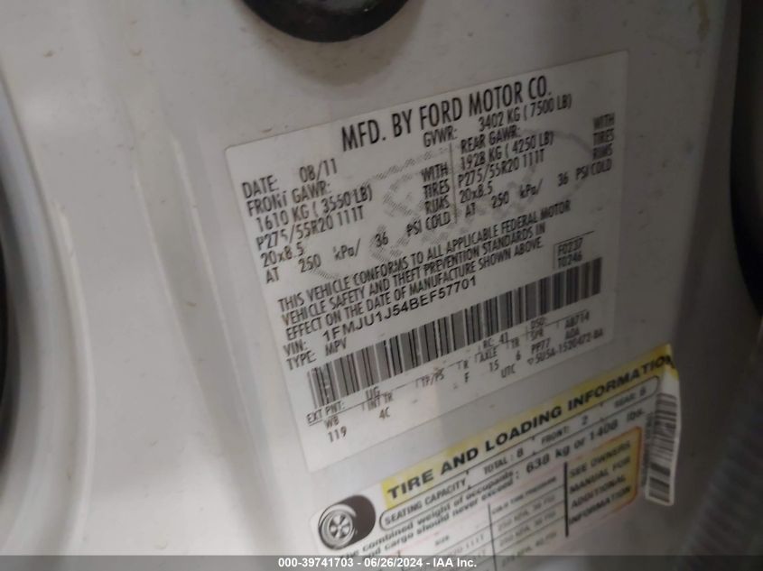 2011 Ford Expedition Xlt/King Ranch VIN: 1FMJU1J54BEF57701 Lot: 39741703