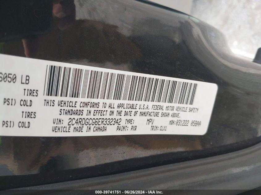 2014 Dodge Grand Caravan Sxt 30Th Anniversary VIN: 2C4RDGCG6ER332342 Lot: 39741751