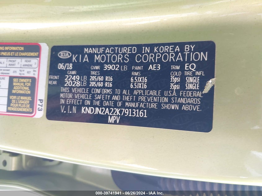 2019 Kia Soul VIN: KNDJN2A22K7913161 Lot: 39741941