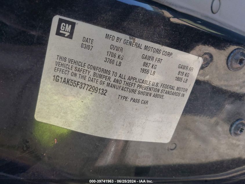 2007 Chevrolet Cobalt Ls VIN: 1G1AK55F377299132 Lot: 39741963