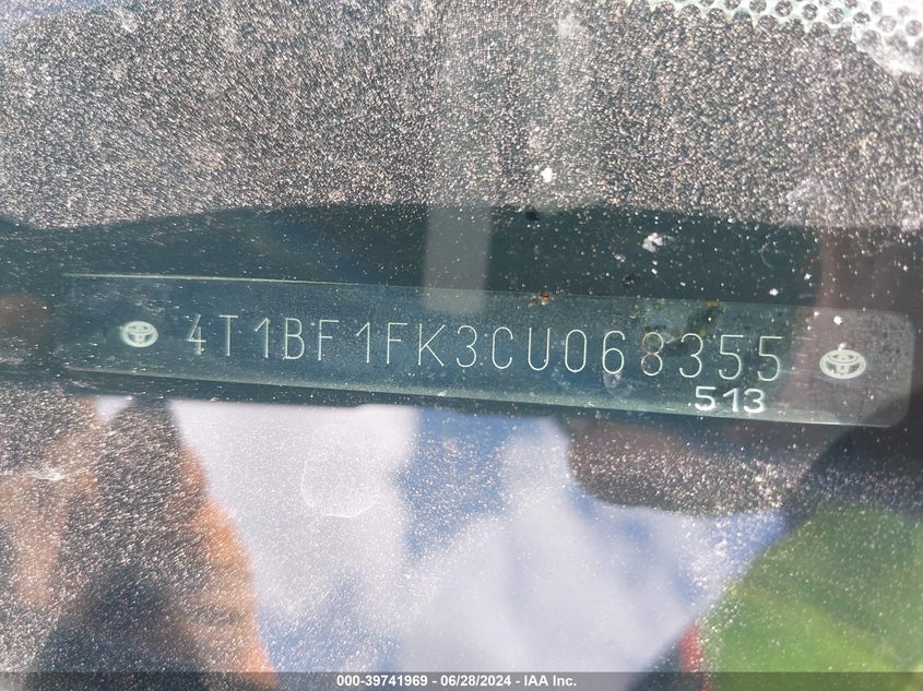 2012 Toyota Camry Se VIN: 4T1BF1FK3CU068355 Lot: 39741969