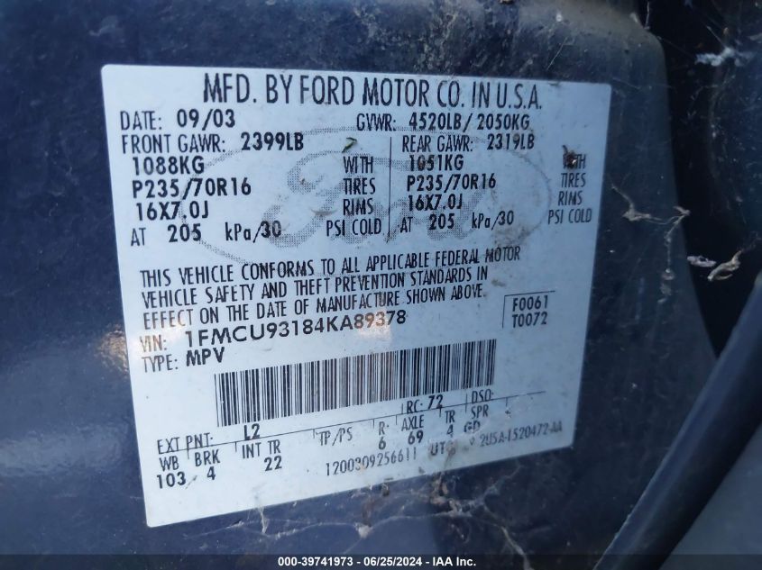 1FMCU93184KA89378 2004 Ford Escape Xlt