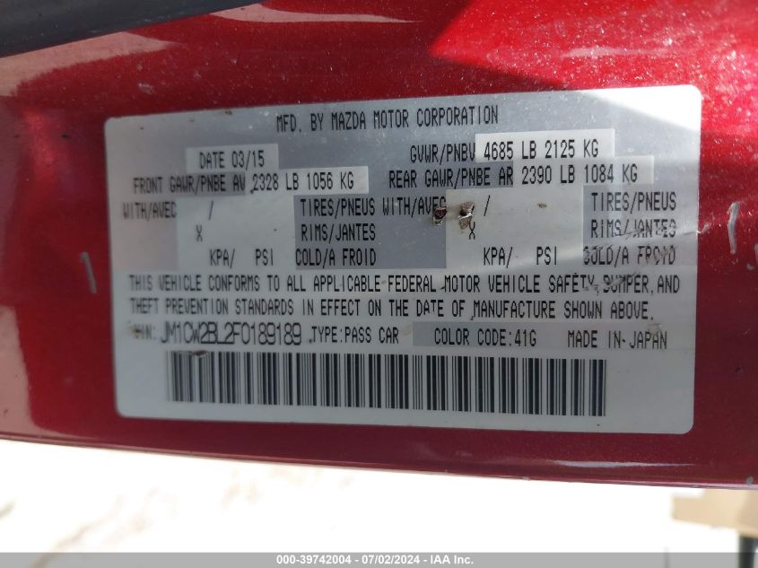 2015 Mazda Mazda5 Sport VIN: JM1CW2BL2F0189189 Lot: 39742004