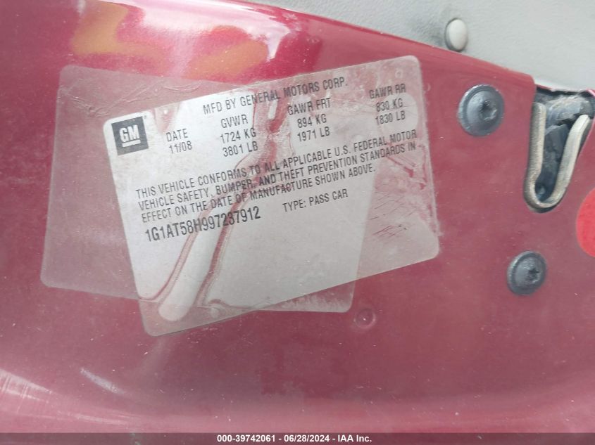 2009 Chevrolet Cobalt Lt VIN: 1G1AT58H997237912 Lot: 39742061