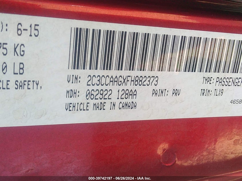 2015 CHRYSLER 300 LIMITED - 2C3CCAAGXF8882373