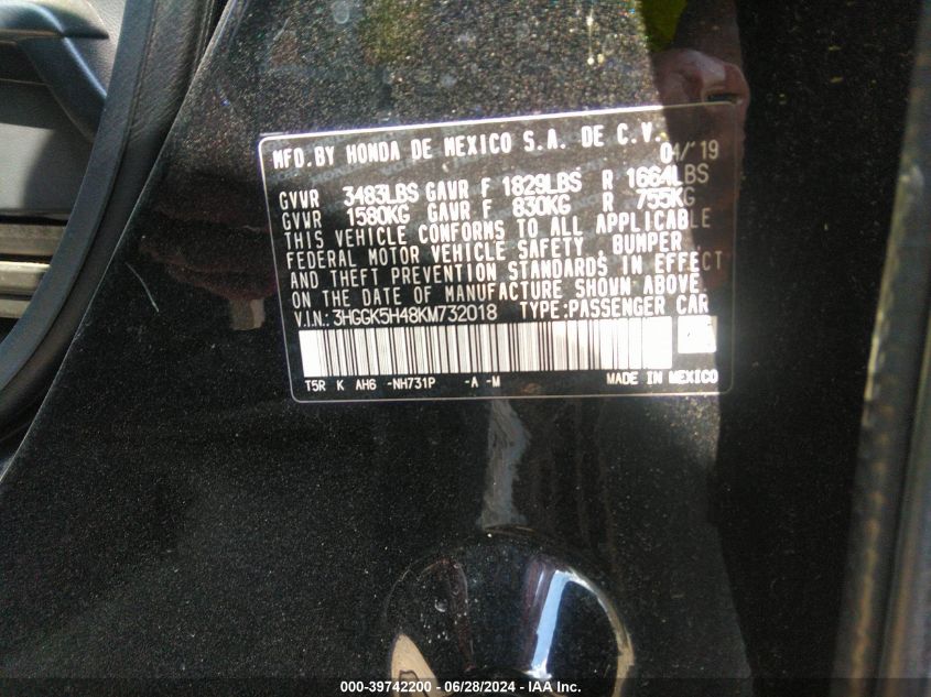 2019 HONDA FIT LX - 3HGGK5H48KM732018