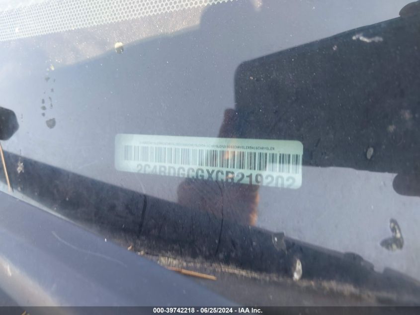 2012 Dodge Grand Caravan Sxt VIN: 2C4RDGCGXCR219202 Lot: 39742218