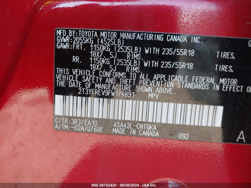 2015 TOYOTA RAV4 LIMITED - 2T3YFREV9FW174891