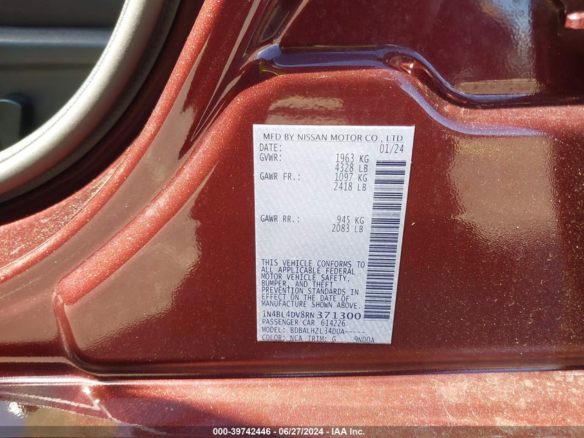 2024 NISSAN ALTIMA SV - 1N4BL4DV8RN371300