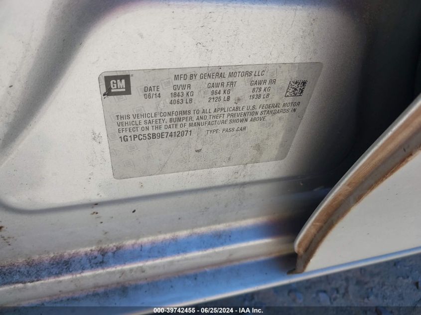 2014 Chevrolet Cruze 1Lt Auto VIN: 1G1PC5SB9E7412071 Lot: 39742455