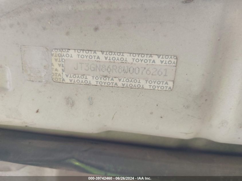 1998 Toyota 4Runner Sr5 V6 VIN: JT3GN86R8W0076261 Lot: 39742460