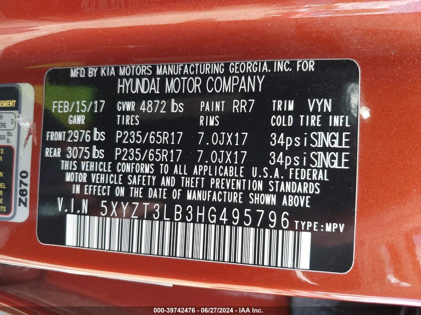 2017 HYUNDAI SANTA FE SPORT 2.4L - 5XYZT3LB3HG495796