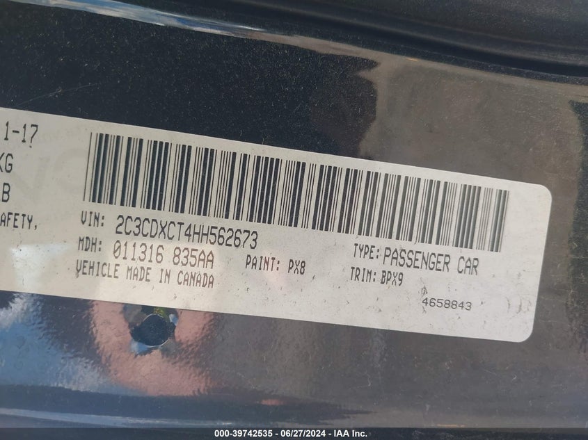 2017 Dodge Charger R/T Rwd VIN: 2C3CDXCT4HH562673 Lot: 39742535