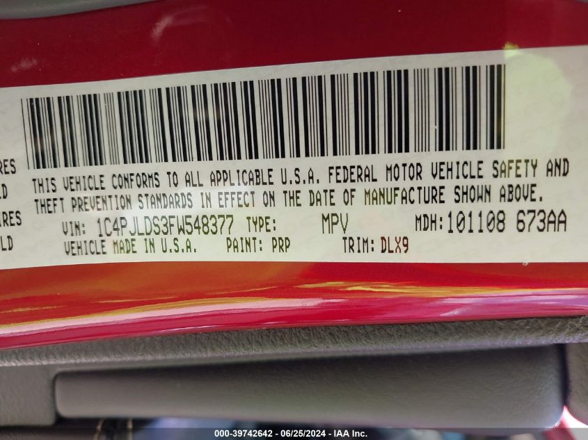 2015 Jeep Cherokee Limited VIN: 1C4PJLDS3FW548377 Lot: 39742642