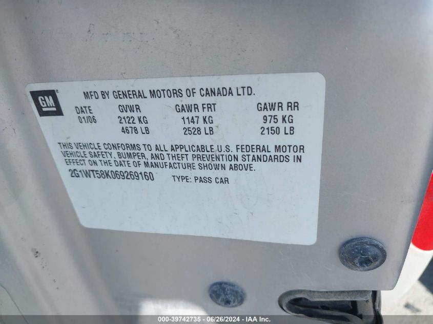 2006 Chevrolet Impala Lt VIN: 2G1WC581169332175 Lot: 39742735