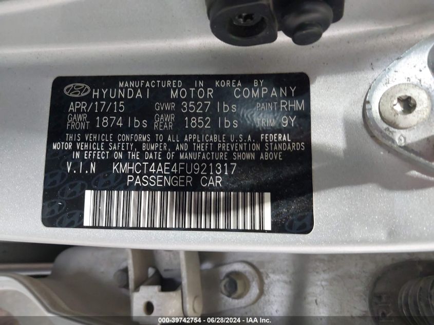 KMHCT4AE4FU921317 2015 Hyundai Accent Gls