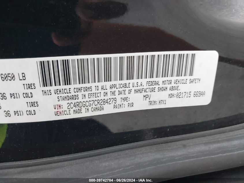 2012 Dodge Grand Caravan Sxt VIN: 2C4RDGCG7CR284279 Lot: 39742784