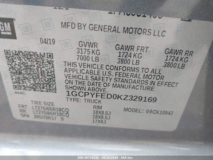 2019 CHEVROLET SILVERADO 1500 LT TRAIL BOSS - 1GCPYFED0KZ329169