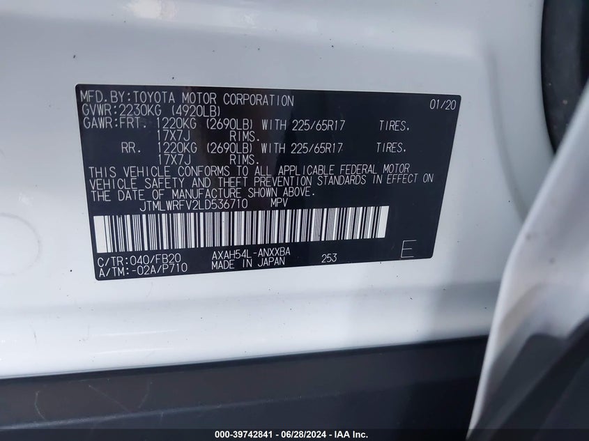 2020 TOYOTA RAV4 HYBRID LE - JTMLWRFV2LD536710