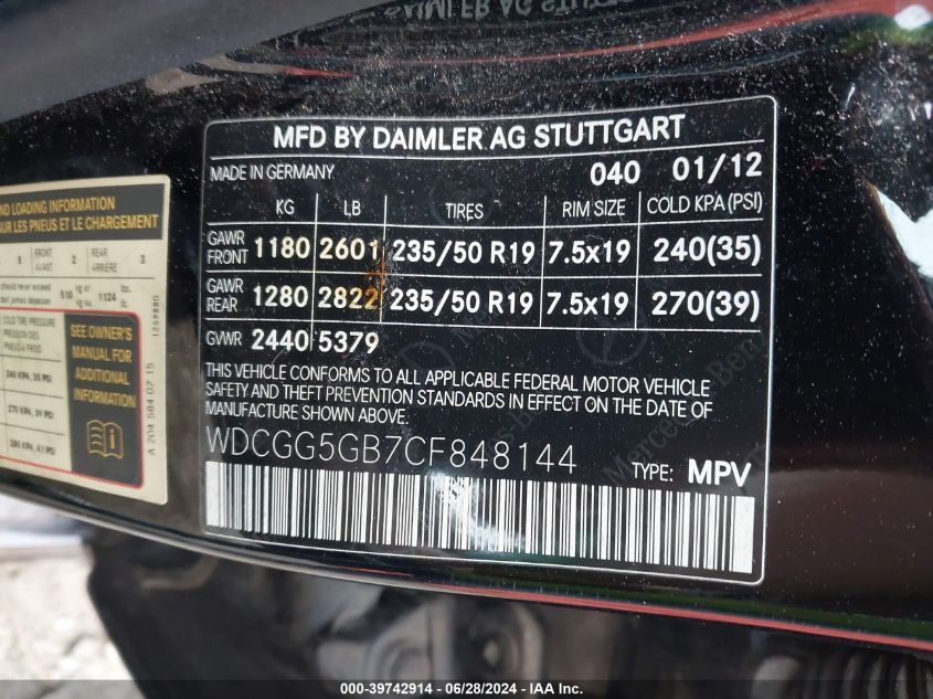 WDCGG5GB7CF848144 2012 Mercedes-Benz Glk 350