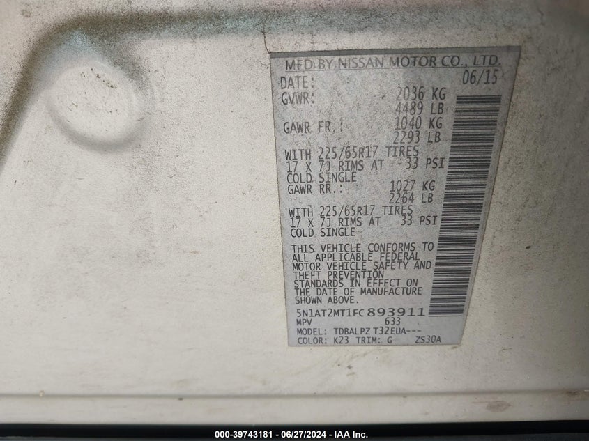 2015 NISSAN ROGUE S - 5N1AT2MT1FC893911