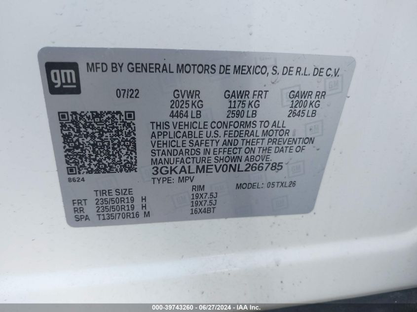 2022 GMC Terrain Fwd Sle VIN: 3GKALMEV0NL266785 Lot: 39743260