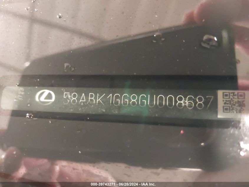2016 Lexus Es 350 VIN: 58ABK1GG8GU008687 Lot: 39743271