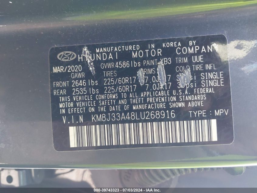 KM8J33A48LU268916 2020 Hyundai Tucson Value