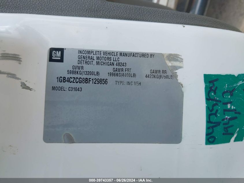 2011 Chevrolet Silverado C3500 VIN: 1GB4CZCG8BF129856 Lot: 39743357