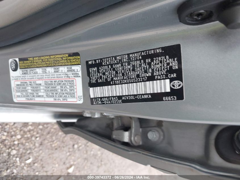 2005 Toyota Camry Le VIN: 4T1BE32K05U523217 Lot: 39743372