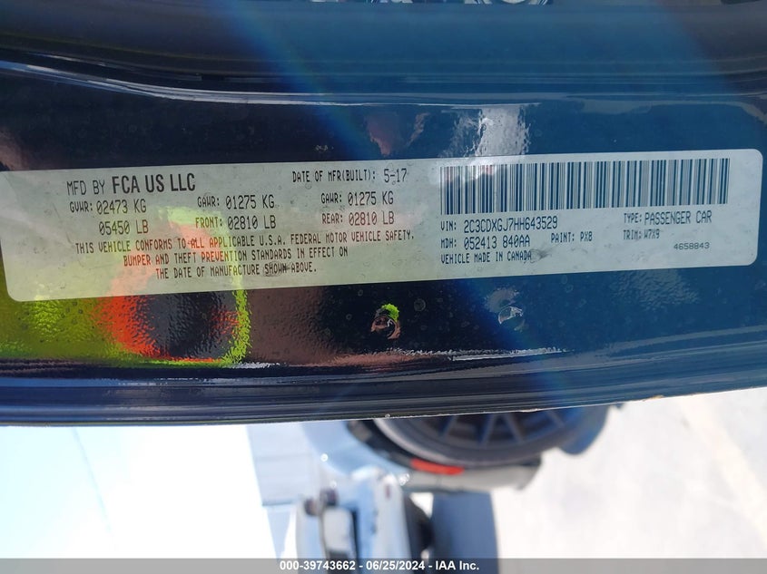 2017 Dodge Charger R/T Scat Pack Rwd VIN: 2C3CDXGJ7HH643529 Lot: 39743662