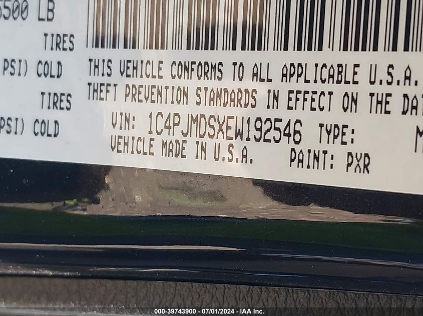 2014 Jeep Cherokee Limited VIN: 1C4PJMDSXEW192546 Lot: 39743900