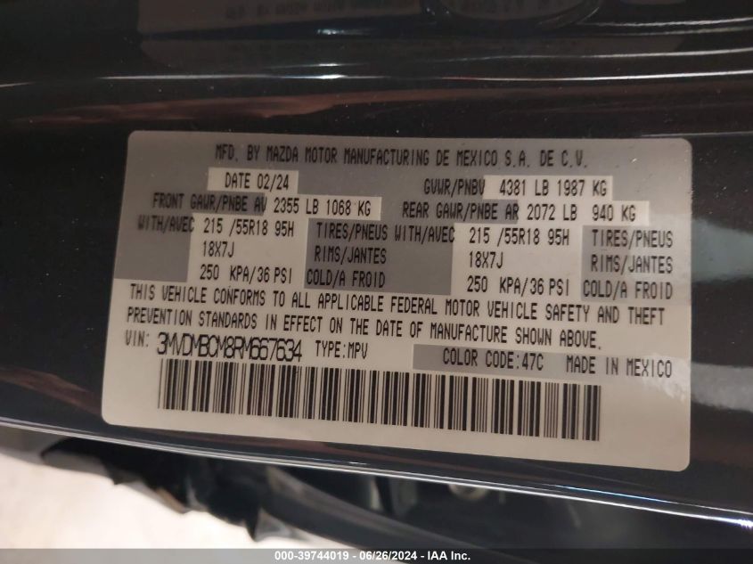 2024 Mazda Cx-30 2.5 S Carbon Edition VIN: 3MVDMBCM8RM667634 Lot: 39744019