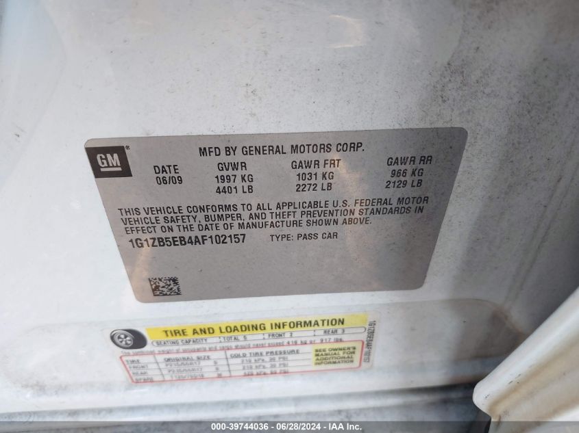 2010 Chevrolet Malibu Ls VIN: 1G1ZB5EB4AF102157 Lot: 39744036