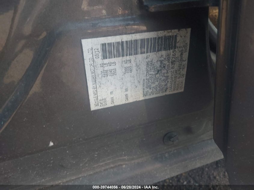 2012 Nissan Maxima 3.5 Sv VIN: 1N4AA5APXCC838765 Lot: 39744056