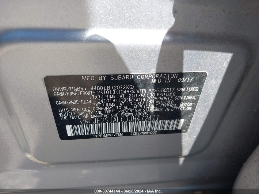 2018 Subaru Forester 2.5I Limited VIN: JF2SJALC3JH472411 Lot: 39744144