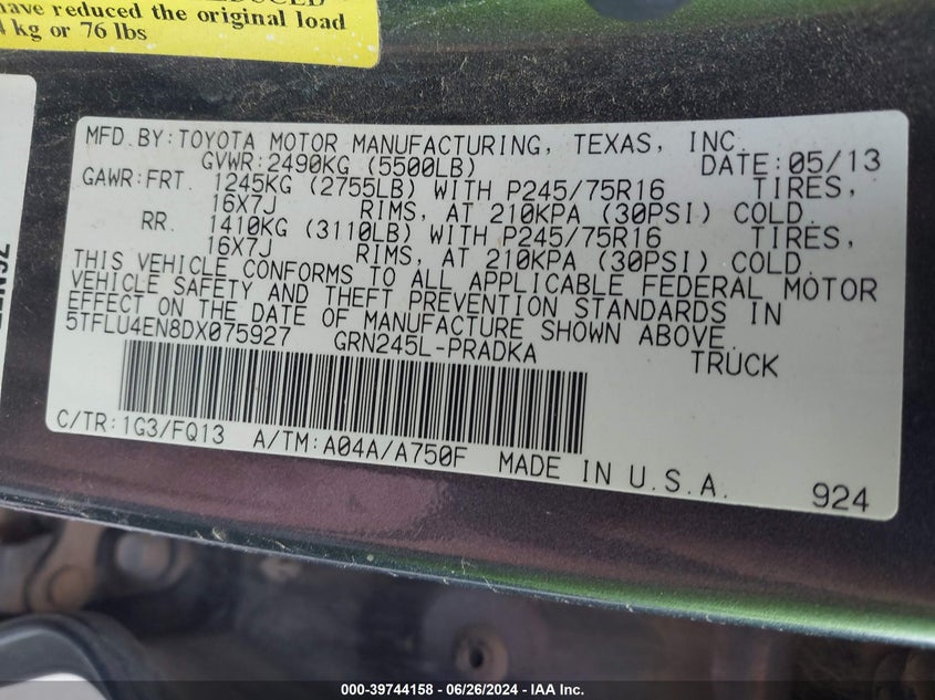 2013 TOYOTA TACOMA BASE V6 - 5TFLU4EN8DX075927