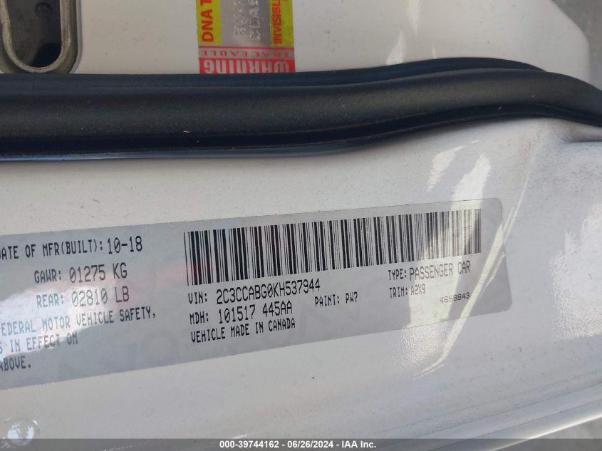 2019 Chrysler 300 S VIN: 2C3CCABG0KH537944 Lot: 39744162