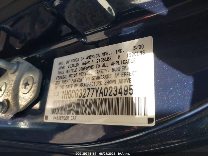 2000 Honda Accord 2.3 Ex VIN: 1HGCG3277YA023495 Lot: 39744187