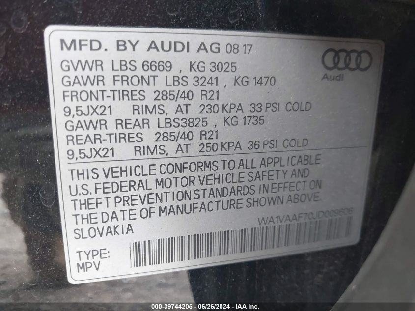 WA1VAAF70JD009606 2018 Audi Q7 3.0T Premium