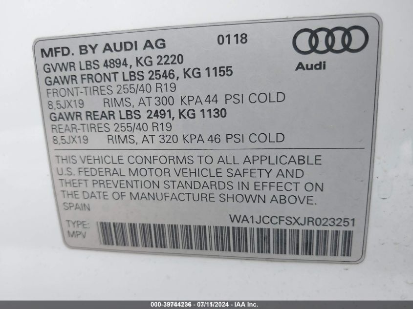 WA1JCCFSXJR023251 2018 Audi Q3 2.0T Premium/2.0T Sport Premium