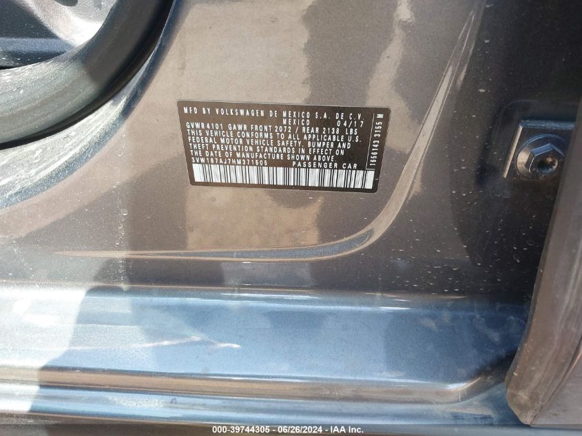 2017 Volkswagen Jetta S VIN: 3VW167AJ7HM371505 Lot: 39744305