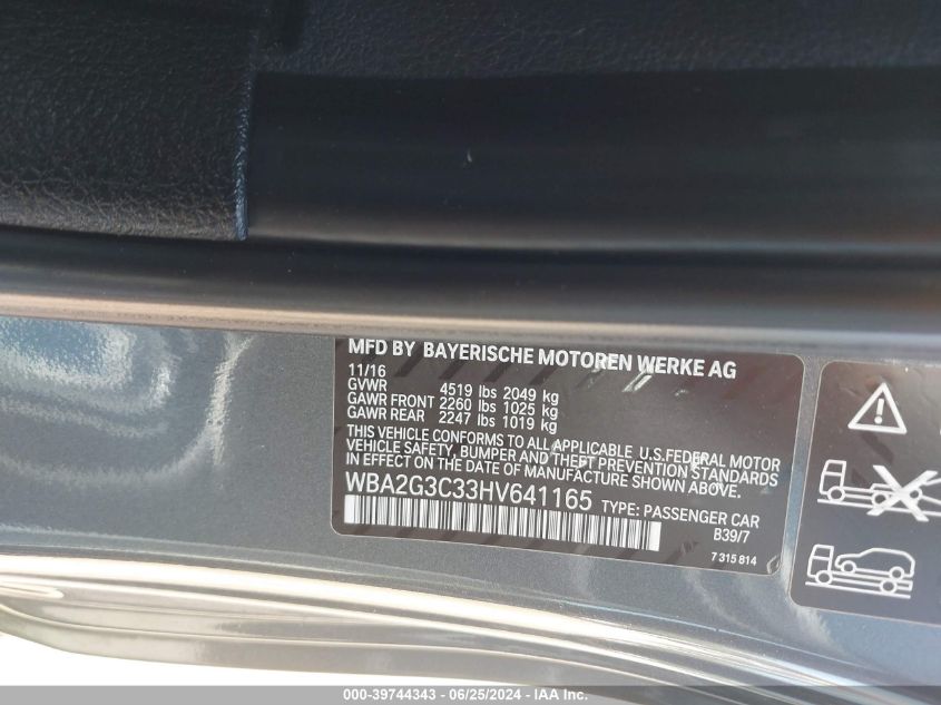 2017 BMW M240I xDrive VIN: WBA2G3C33HV641165 Lot: 39744343