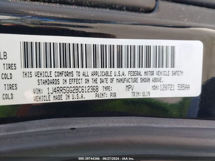 2011 Jeep Grand Cherokee Limited VIN: 1J4RR5GG2BC612368 Lot: 39744366