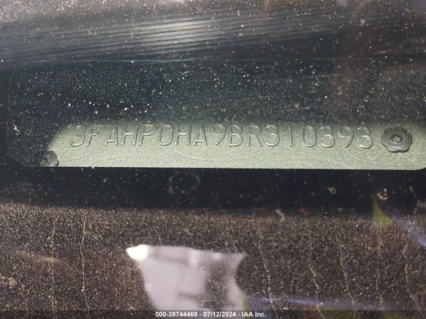 2011 Ford Fusion Se VIN: 3FAHP0HA9BR310393 Lot: 39744469